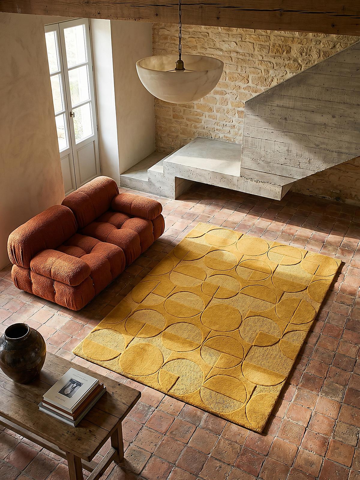 TEPPICH aus Wolle DEBEN in Senfgelb, geometrisch, 160 x 230 cm - Gelb, Textil (230/160cm) - KADIMA DESIGN