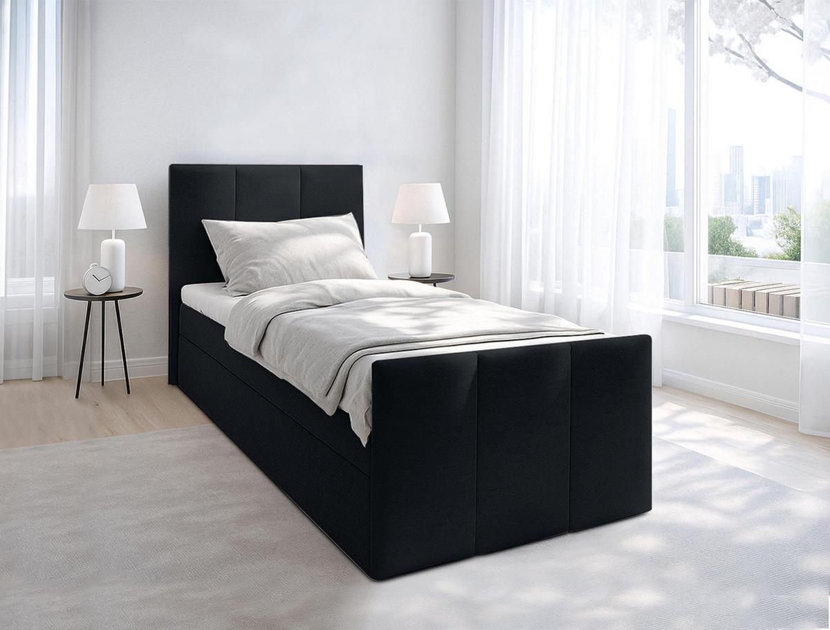 BOXBETT LEVENTE 100x200 cm mit Bettkasten und Matratze - Schwarz + TOPPER - Schwarz, Holz/Holzwerkstoff (100/200cm) - AX Living