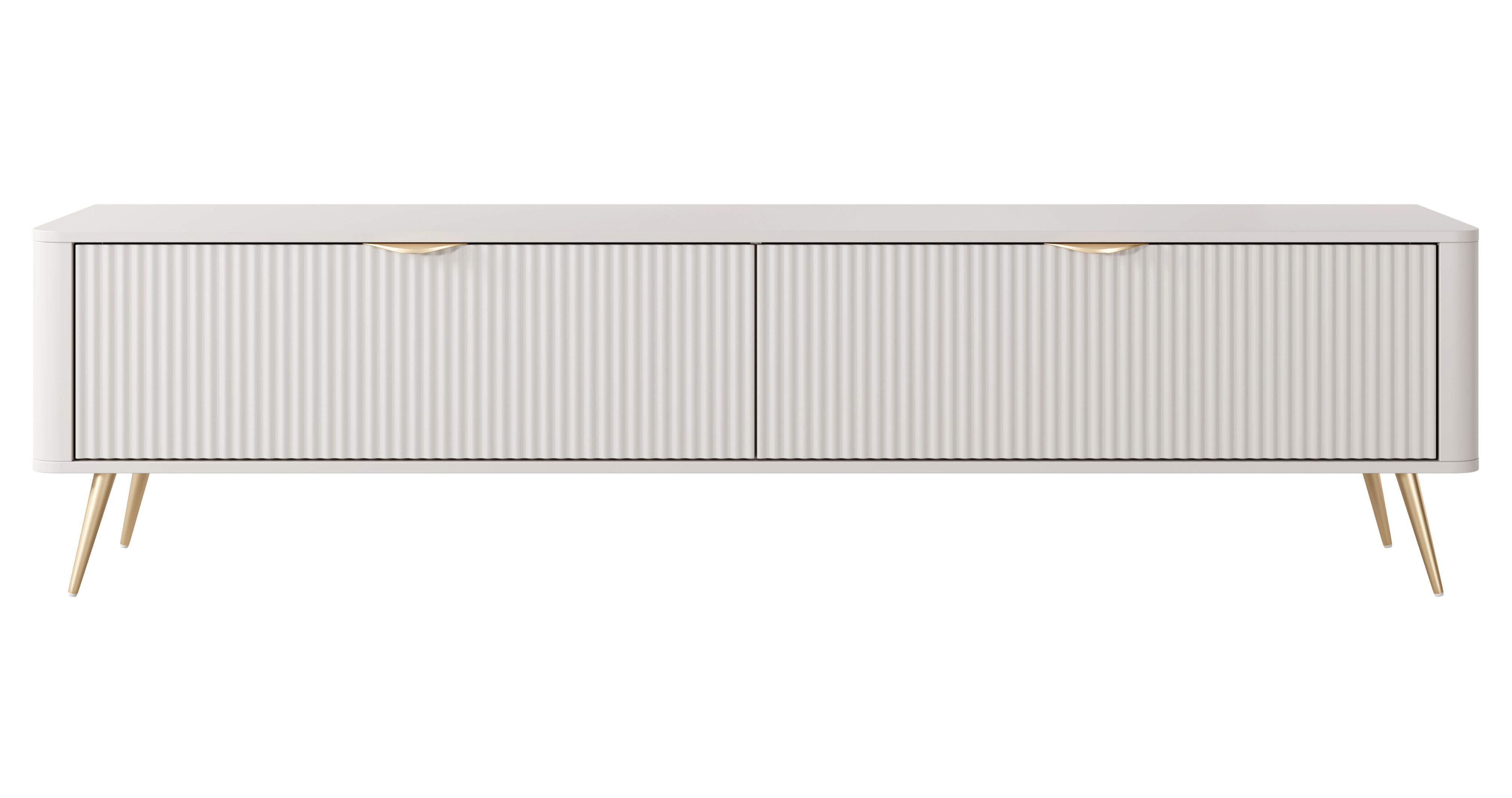 LOWBOARD Vespasia 2T Beige 200/51,2/38 cm – Geriffelten Fronten - Beige/Goldfarben, Holzwerkstoff/Metall (200/51.2/38cm) - AX Living