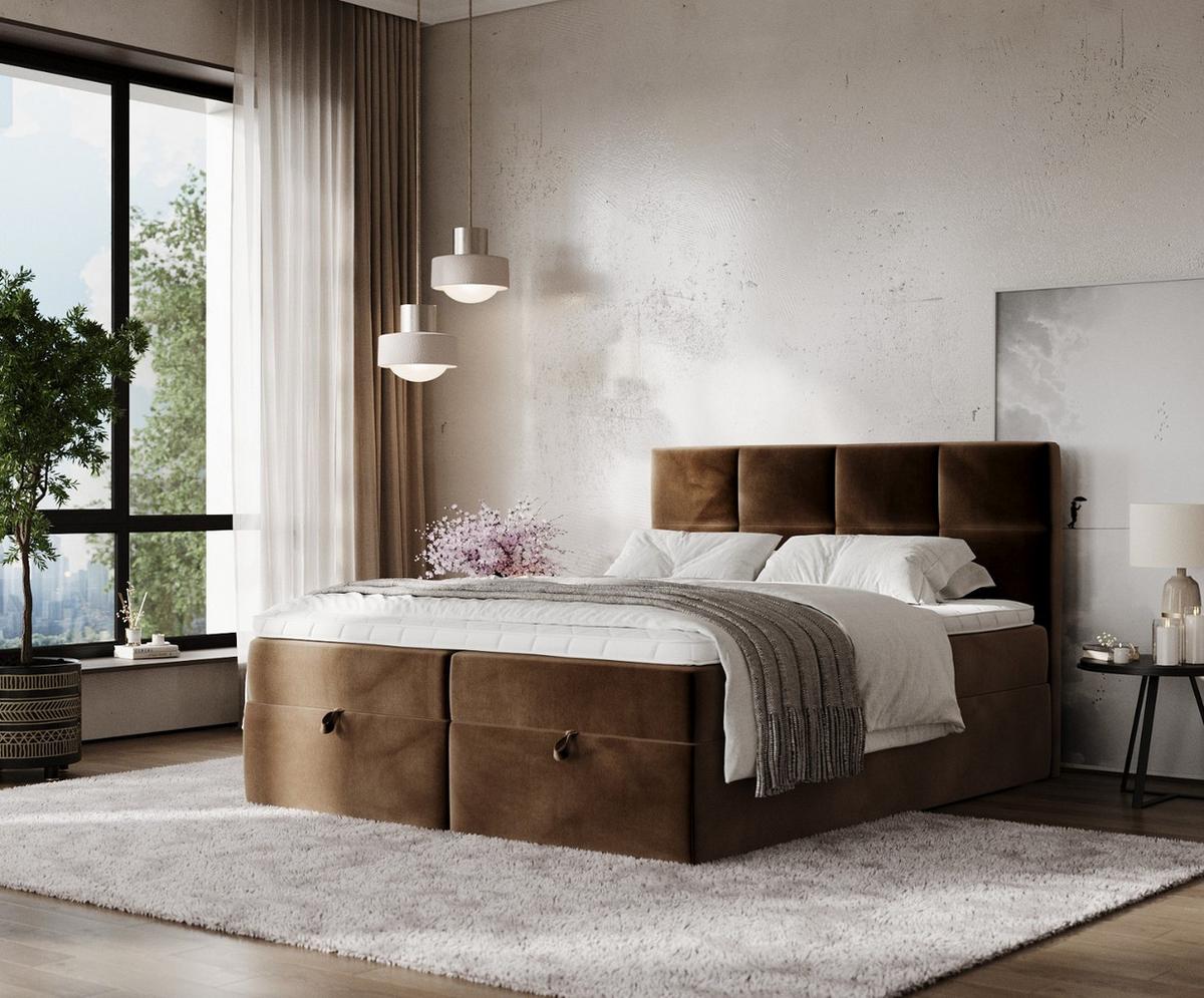 BOXBETT Velto 160/200 cm Braun im Kronos Stoff - Schwarz/Braun, Holz/Holzwerkstoff (160/200cm) - AltaBeds