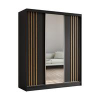 KLEIDERSCHRANK mit Spiegel-Schiebetüren und Aluminium-Leisten, LED-Beleuchtung - NALLA - 180 cm Schwarz+Schwarz+Artisan - Anthrazit/Eiche Artisan, Holzwerkstoff (180/216/61cm) - ALTDECOR