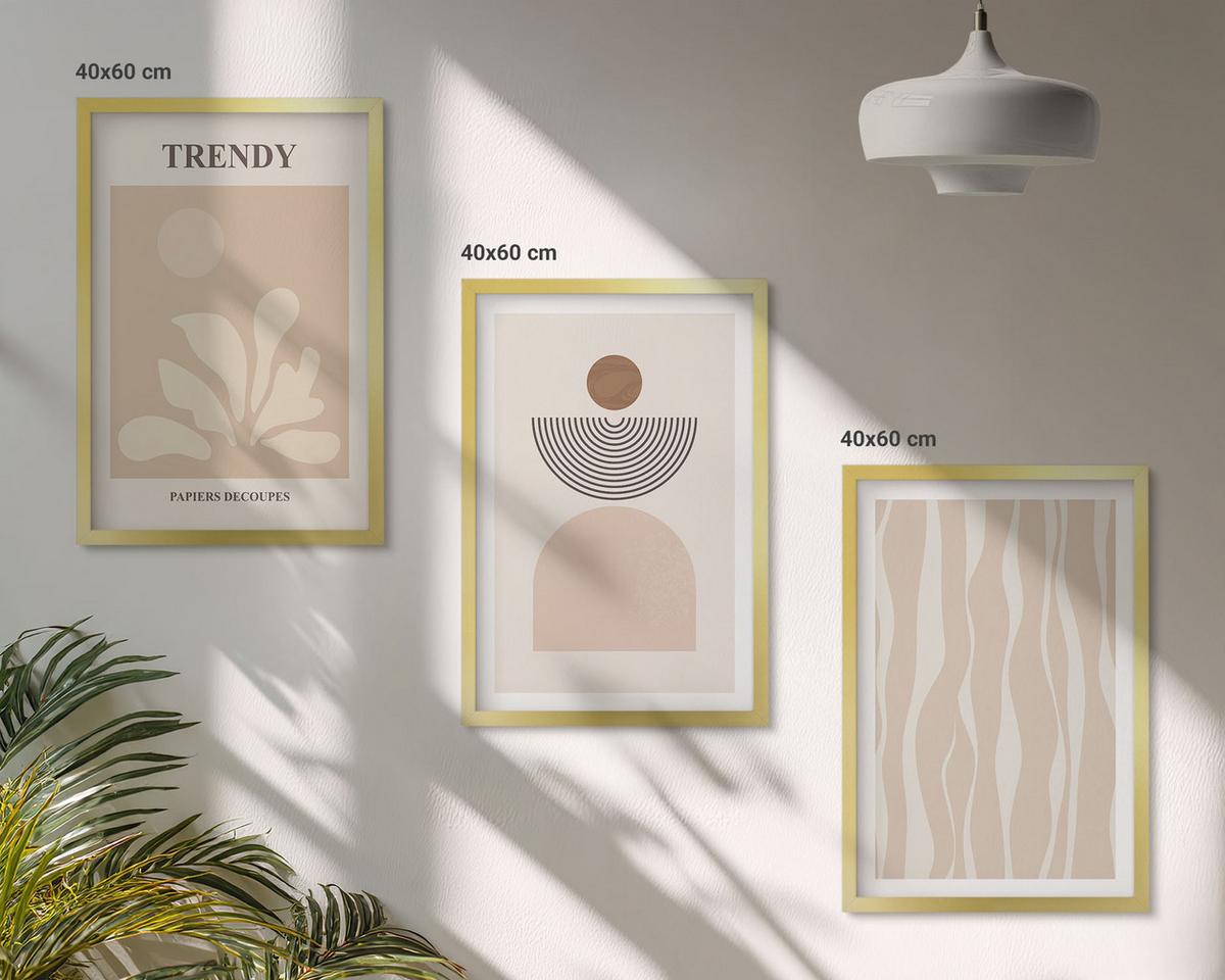 BILDER SET 3er Set - 40x60 cm Goldrahmen - Stilvolle abstrakte Beigetöne - Goldfarben, Kunststoff (40/60cm) - TULUP