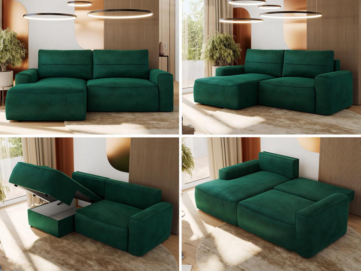 ECKSOFA BELLUNO L Dunkelgrün Velvet - Links - Dunkelgrün/Schwarz, Textil (144/233cm) - MKS
