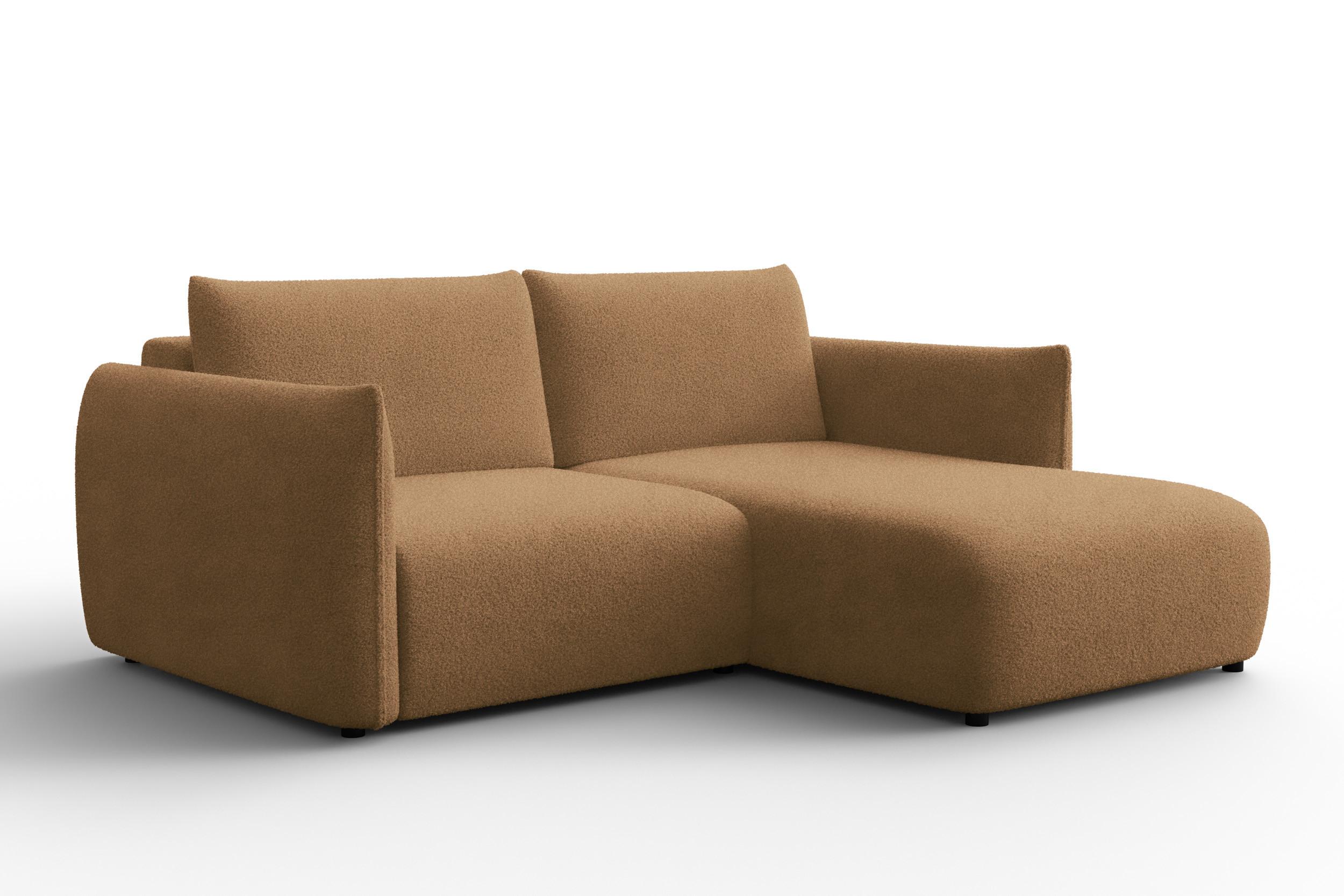 ECKSOFA TAUER 3-Sitzer RECHTS, Bouclé-Stoff braun - Schwarz/Braun, Holz/Textil (206/173cm) - Courtois Laville