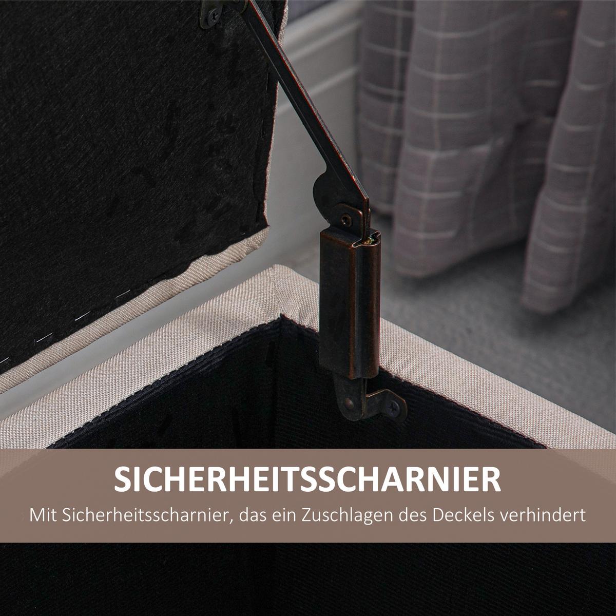 TRUHENBANK leinenartiges Polyester holz Cremeweiß - Creme, Kunststoff (40/44/100cm) - HOMCOM