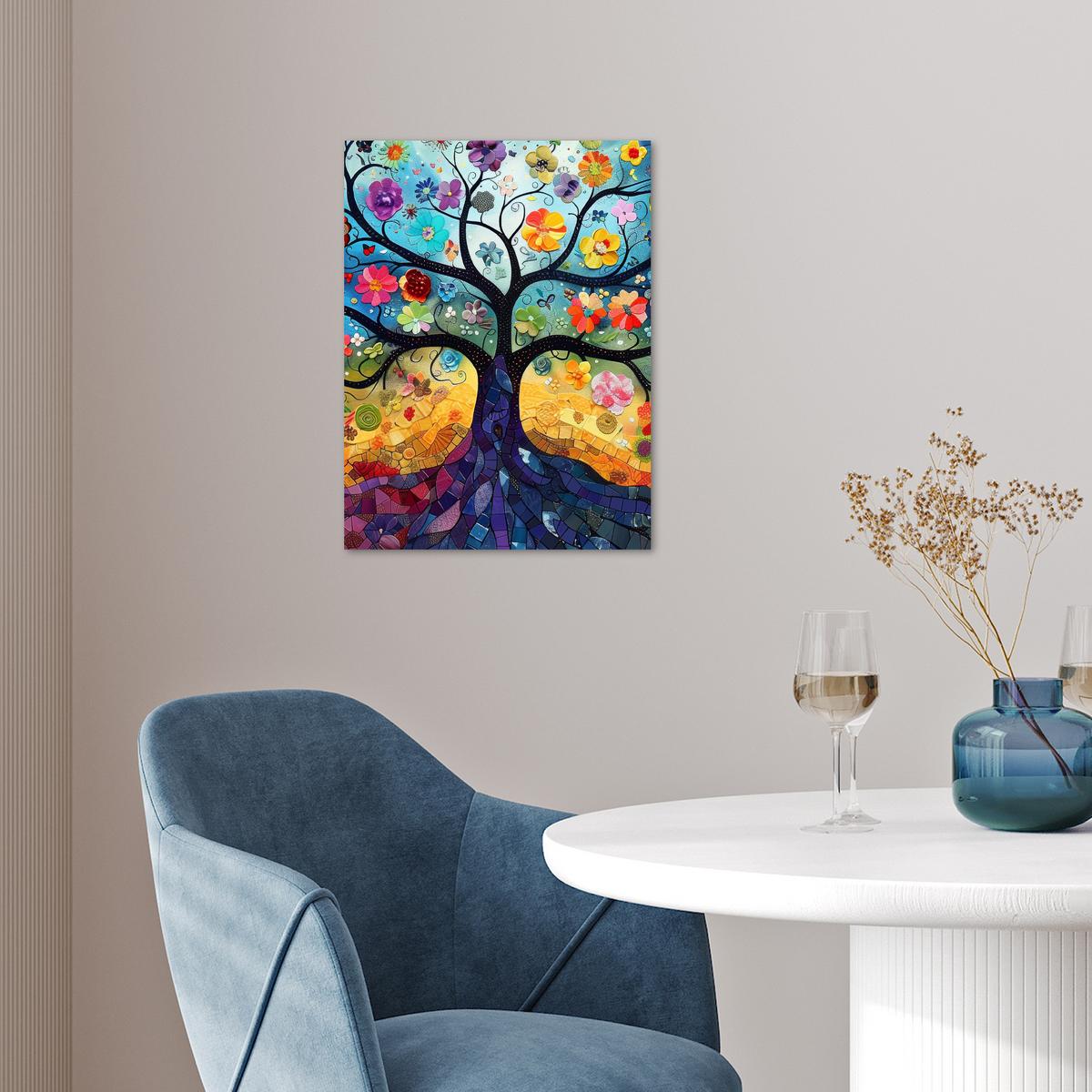 POSTER Kunst - Baum des Lebens - Blumen - Hippie Wandbilder 30x40 cm - Dunkelblau, Papier (30/40/0.1cm) - MuchoWow