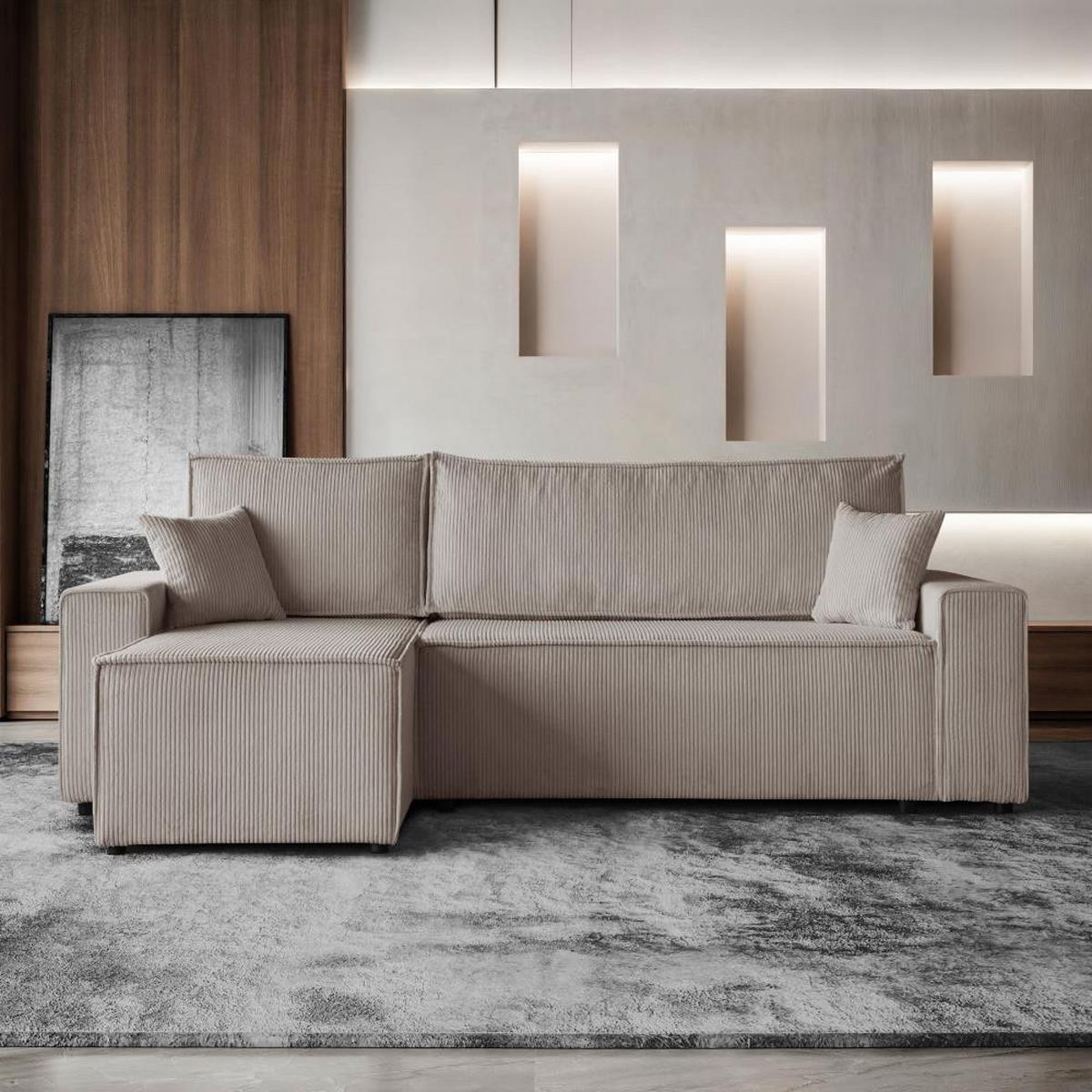 ECKSCHLAFSOFA mit Schlaffunktion Hektor, 247 cm, Ottomane 70 cm, cappuccino - Schwarz/Cappuccino, Kunststoff/Textil (247/152cm) - Beautysofa