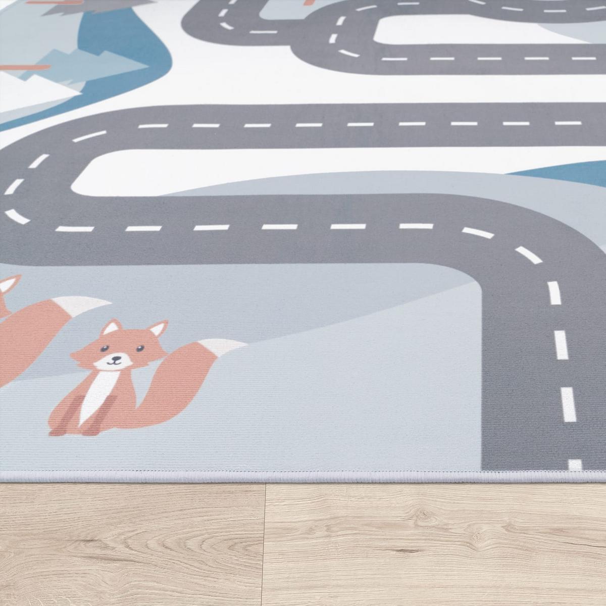 KINDERTEPPICH Waschbar, mit Wald‑Straßen-Motiv, Creme, Ø 200 cm - Creme, Textil (200/200cm) - KADIMA DESIGN