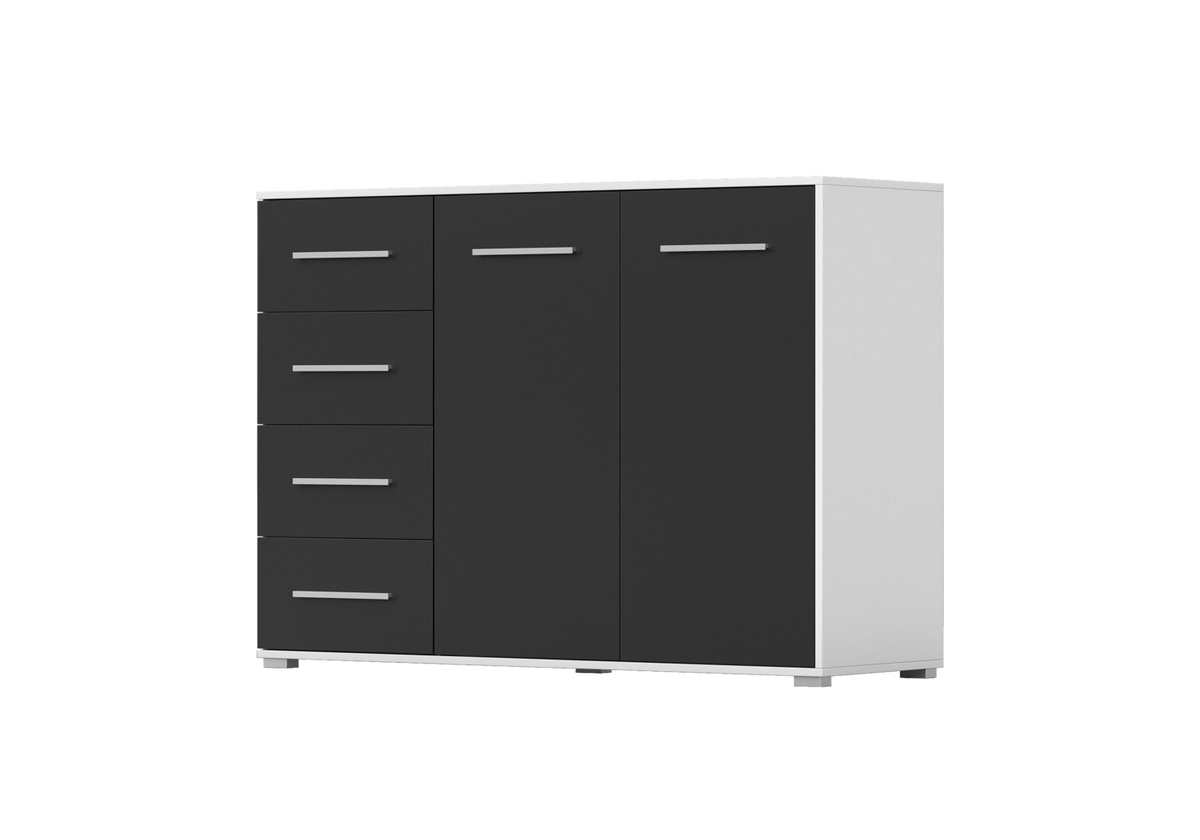 KOMMODE Frida 01 2D4S Weiss/Schwarz 135 cm - Alufarben/Schwarz, Holzwerkstoff/Kunststoff (135/95/45cm) - imoebel24