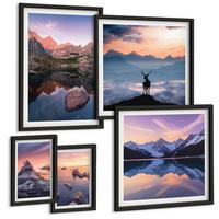 BILDER SET 5er Set - 50x50 cm & 20x30 cm & 40x60 cm Schwarzer Rahmen - Landschaften Berge Seen jelen - Schwarz, Kunststoff (40/60cm) - TULUP