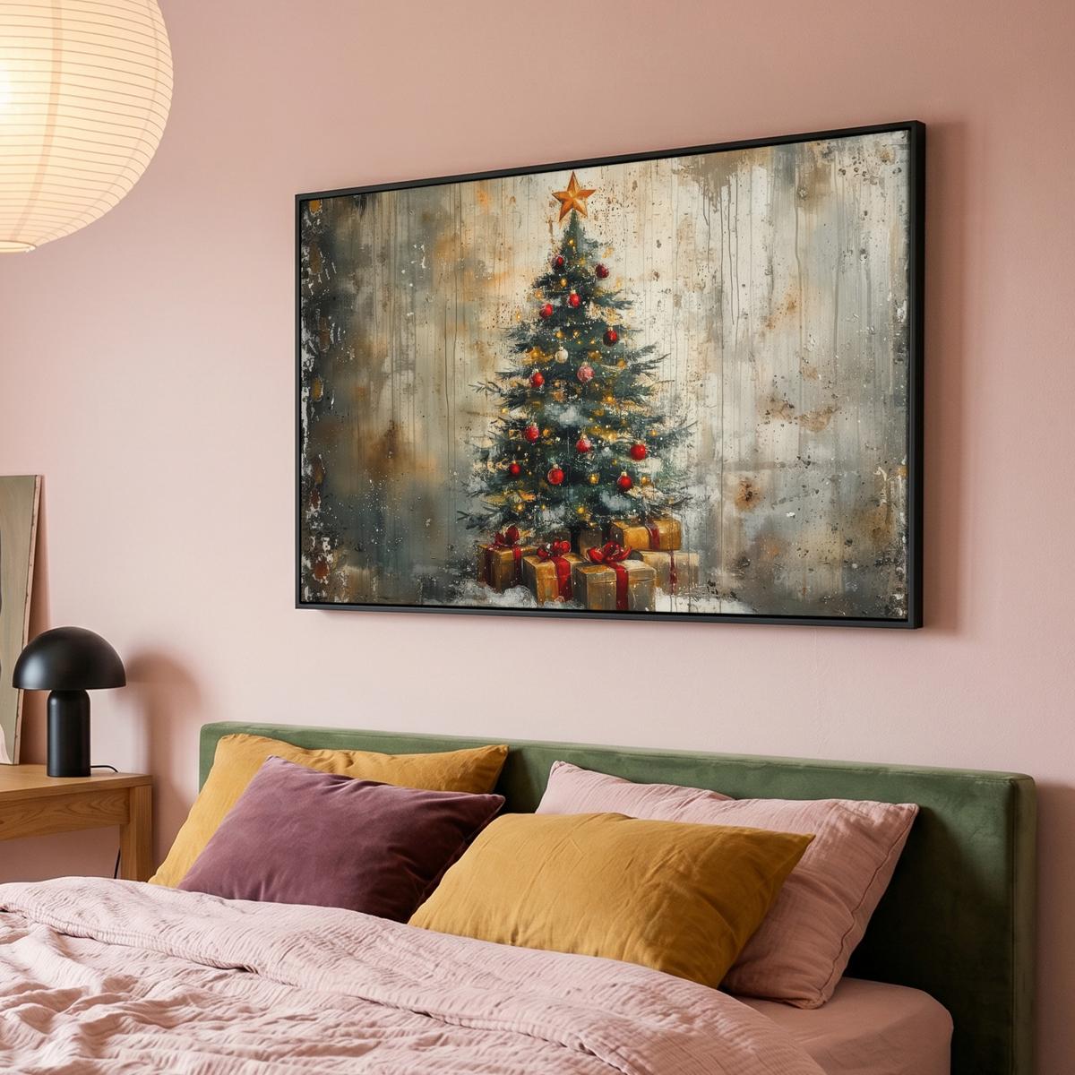 LEINWAND Bilder mit Rahmen - Weihnachtsbaum - Vintage - Weihnachten - Geschenk - 150x100 - Rostfarben, Textil (150/100cm) - MuchoWow