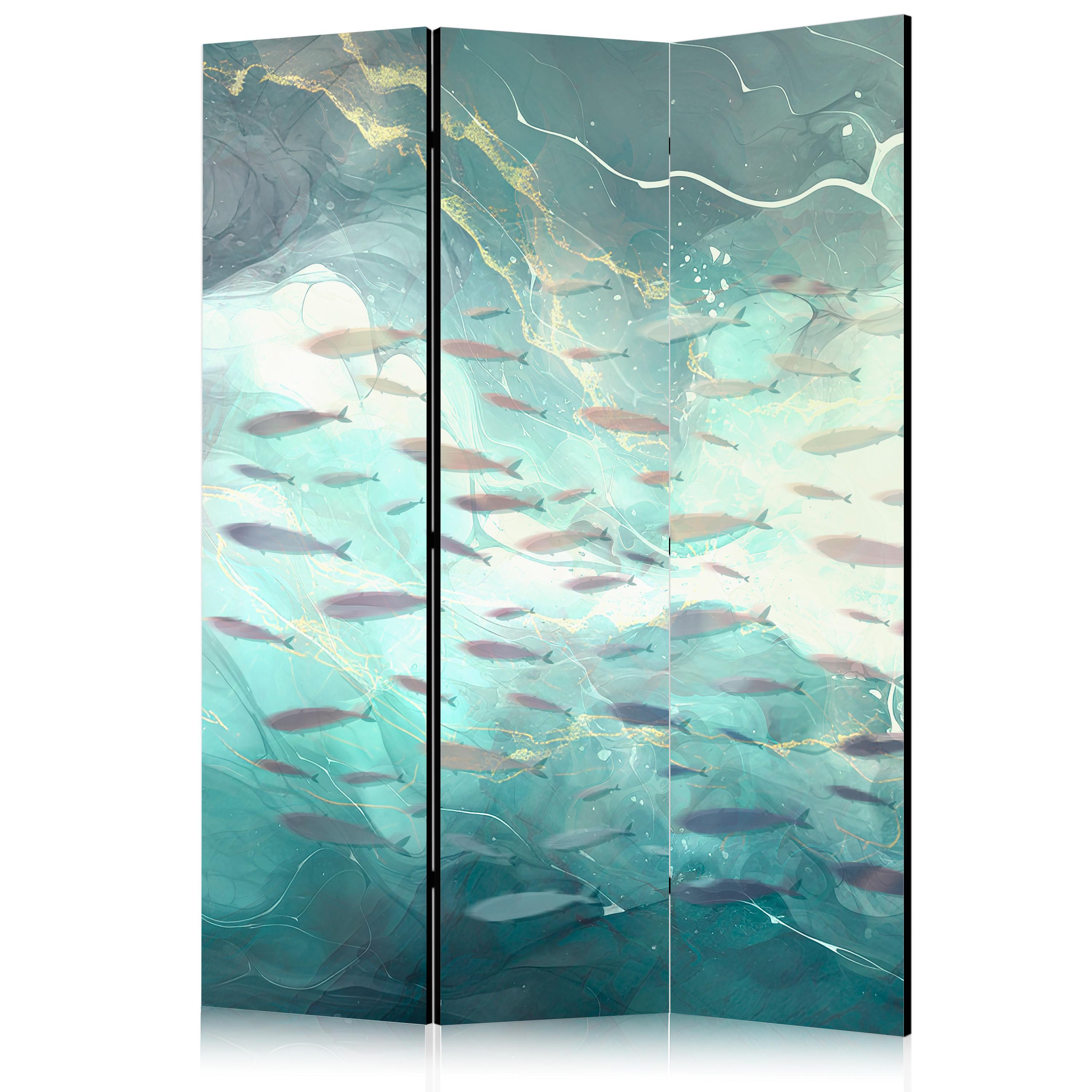 PARAVENT Akustik 3-tlg 135x172 cm Fische Im Meer Boho - Multicolor, Holz/Textil (135/172/3cm) - Muralo