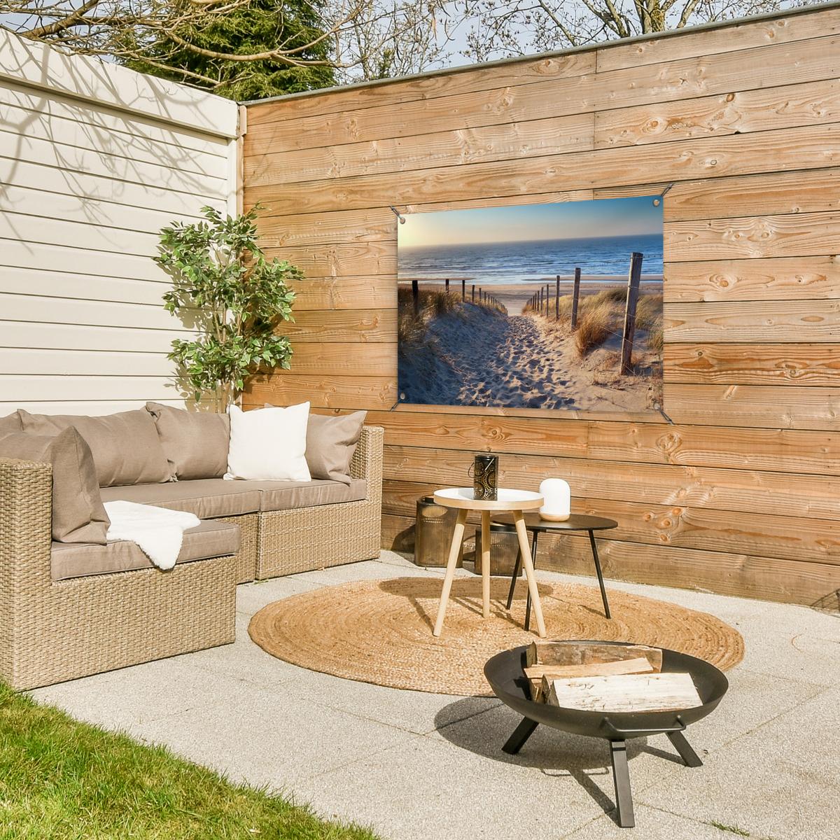GARTENPOSTER Strand - Meer - Niederlande - Dünen - Sonne Gartendeko 90x60 cm - Sandfarben, Kunststoff (90/60/0.2cm) - OnlyWow