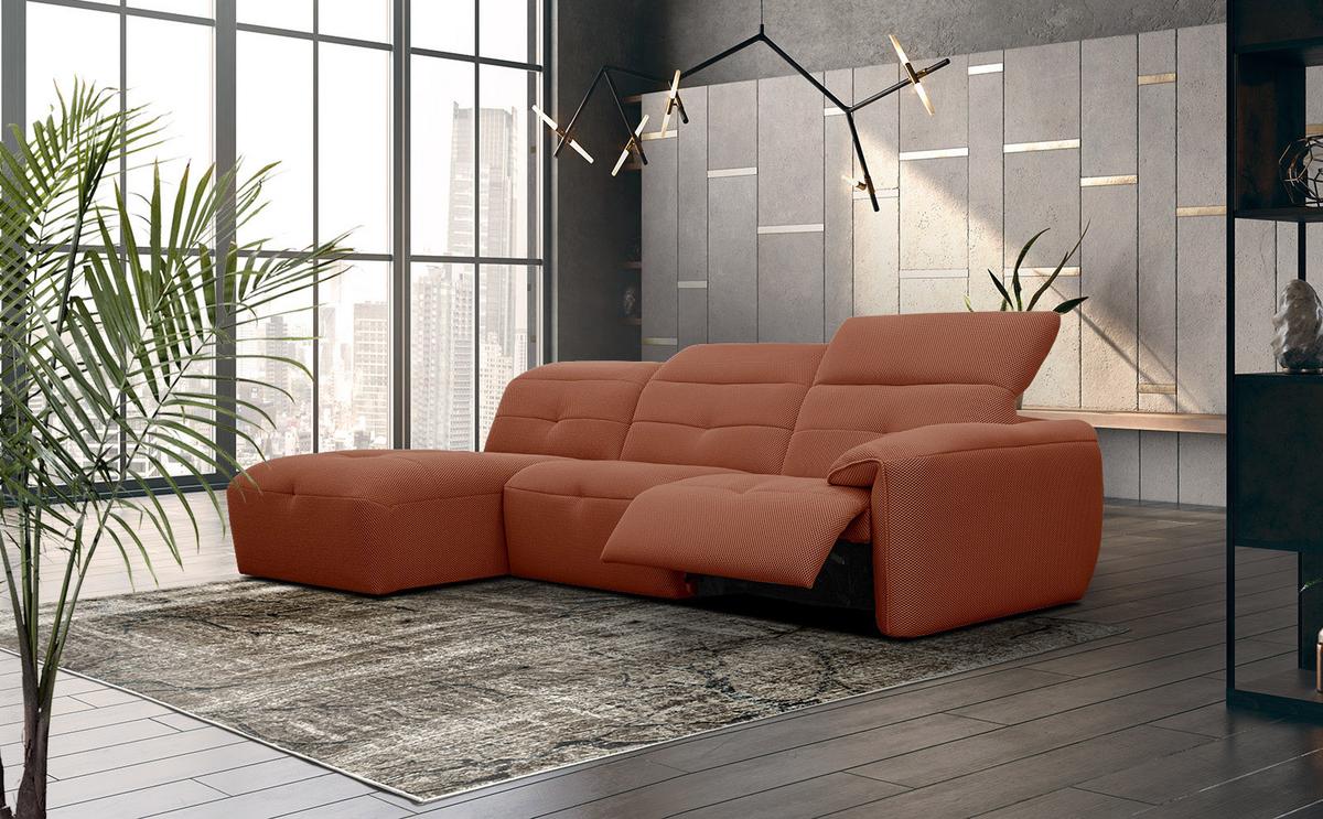 ECKSOFA TRENTO 4-Sitzer mit 1 Relaxfunktion, dunkelorange - Dunkelorange/Schwarz, Holzwerkstoff/Kunststoff (165/262cm) - Wozimo
