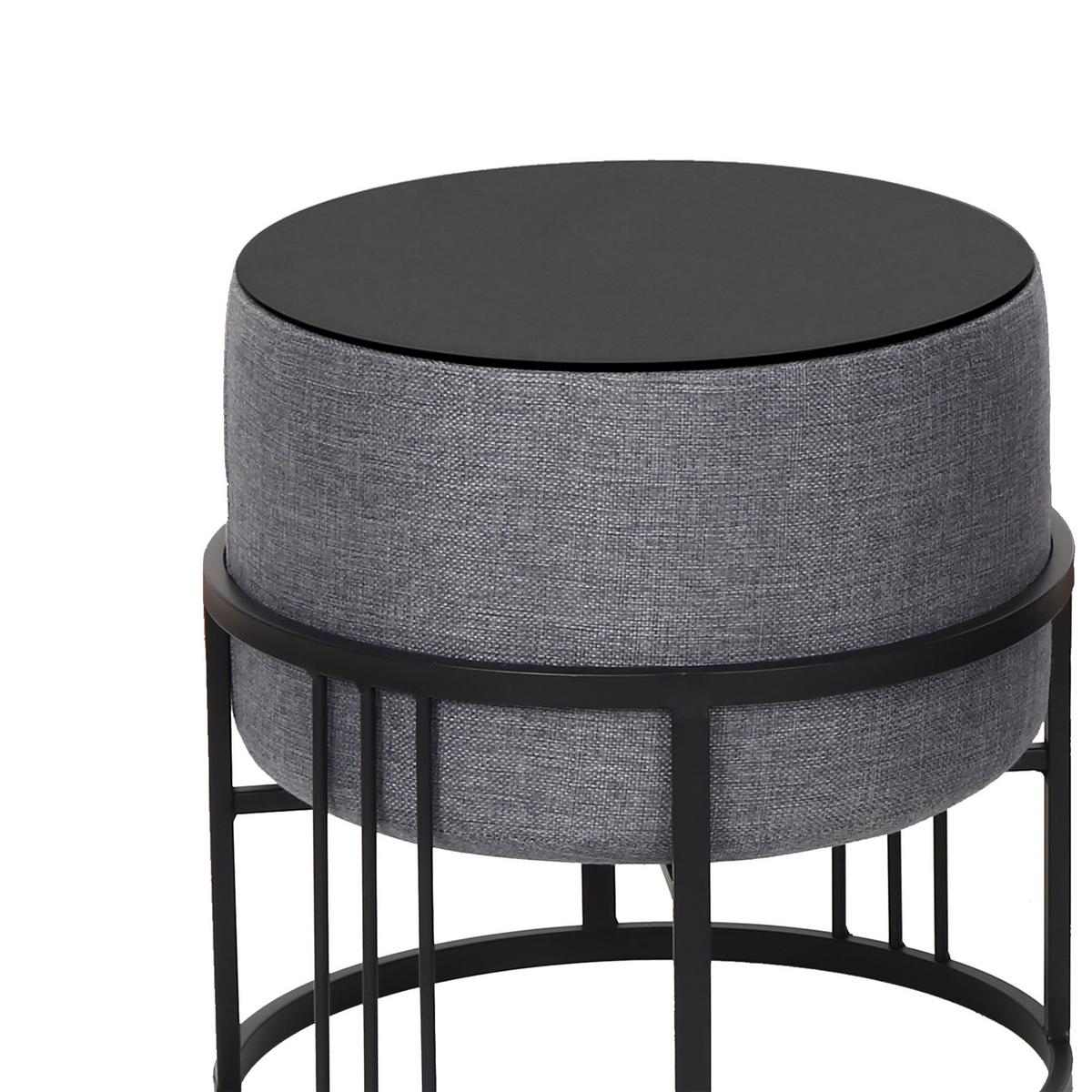 HOCKER-SET 2-TLG. Tas - Dunkelgrau/Schwarz, Holzwerkstoff/Textil (38/38/38cm) - [en.casa]