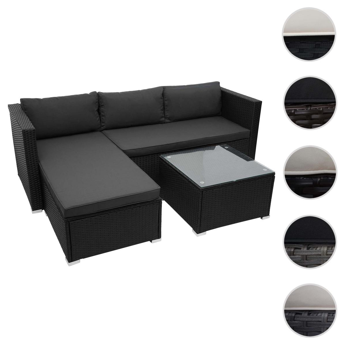 POLY-RATTAN GARNITUR Schwarz, Grau - Schwarz/Grau, Kunststoff - MCW