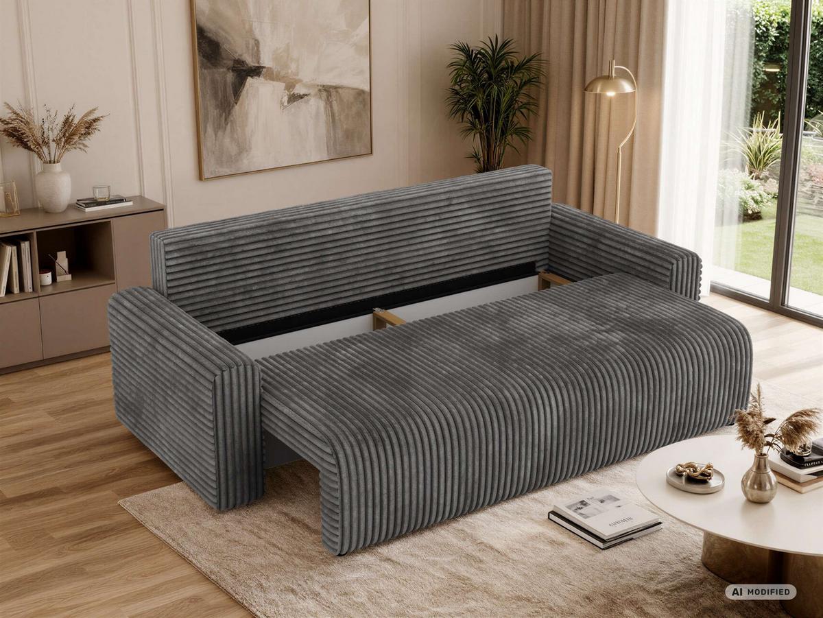 3-SITZER-SOFA NESSARO - Grau Cord - Schwarz/Grau, Kunststoff/Textil (243/92/90cm) - MKS