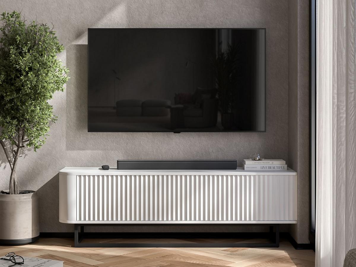 TV-LOWBOARD Aurora Weiß matt 140 cm mit Metallrahmen - Goldfarben/Weiß, Holzwerkstoff/Metall (140/44/35cm) - Meble Lindner
