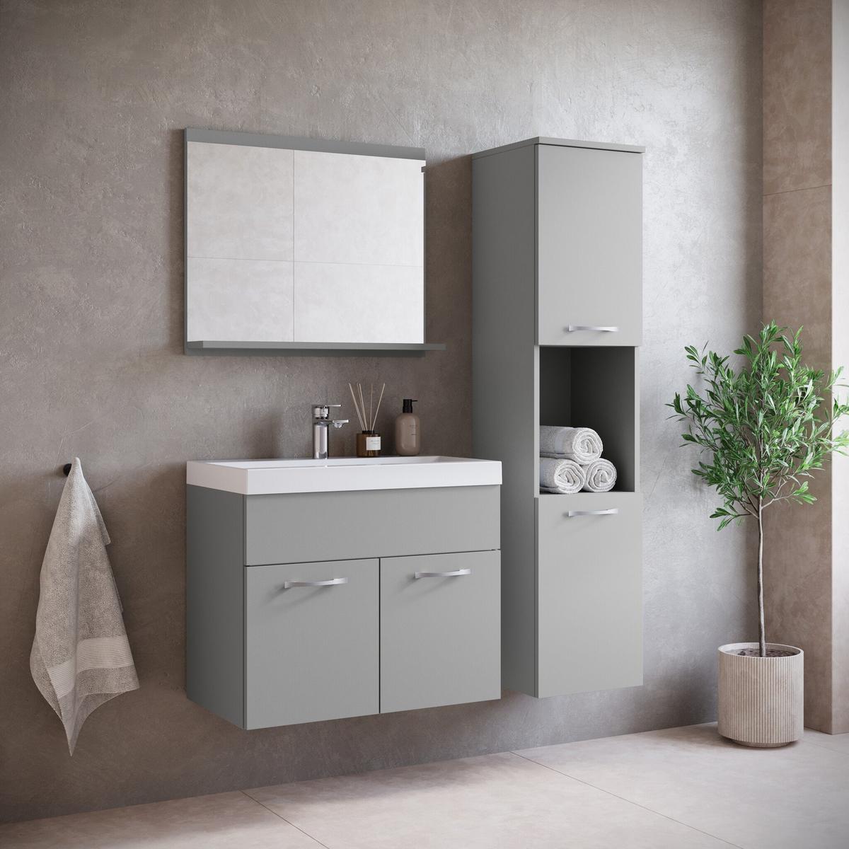 BADEZIMMERSCHRANK Montreal mit 2 Türen Grau Matt - 30 x 30 x 130 cm - Grau, Holz (30/131/30cm) - Badplaats