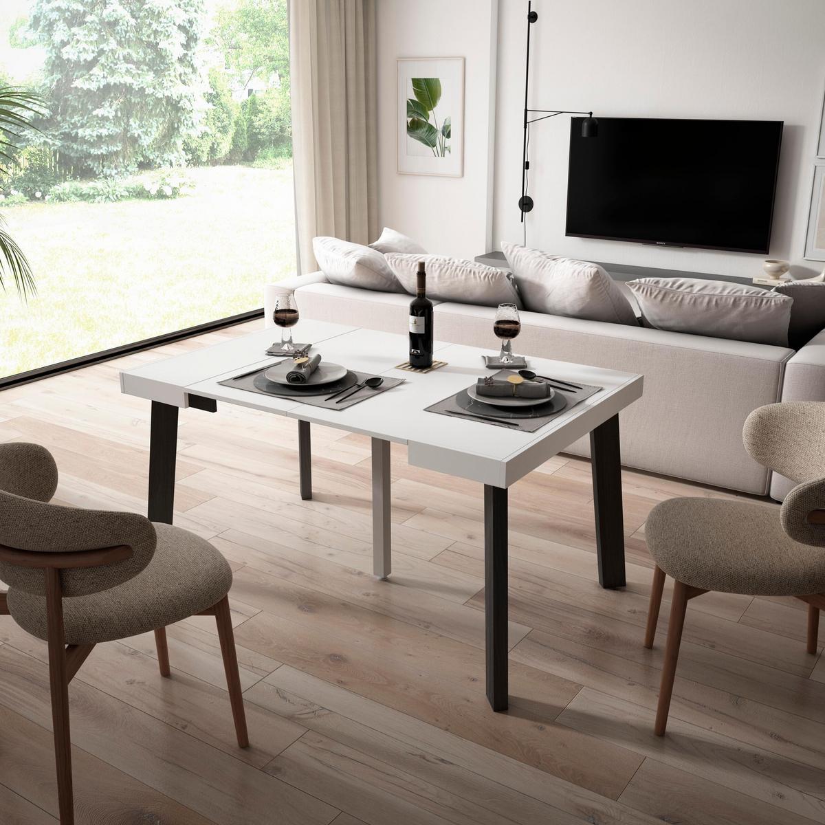 KONSOLENTISCH ausziehbar 58 bis 140cm, für 6 Gäste, weiß, 90/58/73cm - Weiß, Holzwerkstoff (90/140/73cm) - Skraut Home