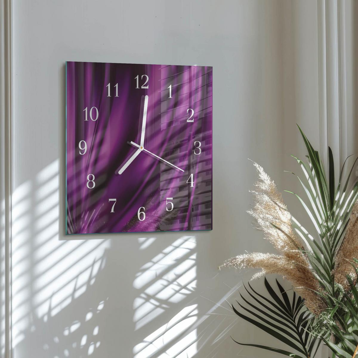 WANDUHR aus Glas 30x30 cm - Abstraktion - Lila, Glas (30/30/0.4cm) - TULUP