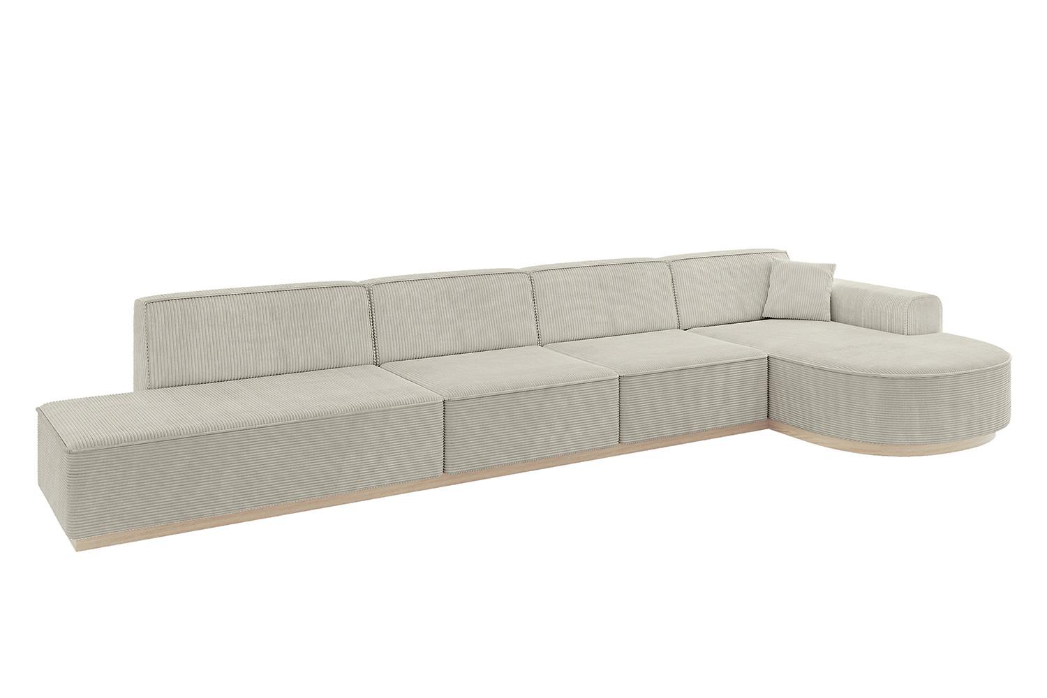 ECKSOFA Ottomane Rechts ARRIO-L3 - 413x171x83 cm Creme - Hellgrau/Creme, Holzwerkstoff/Textil (413/171cm) - ALTDECOR