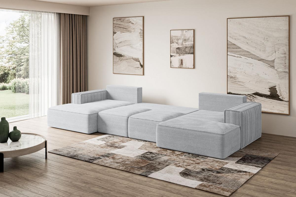WOHNLANDSCHAFT mit Schlaffunktion und Bettkasten SIERRA-U-S - 349x161x87 cm Grau Cord - Schwarz/Grau, Holzwerkstoff/Kunststoff (349/87/161cm) - ALTDECOR