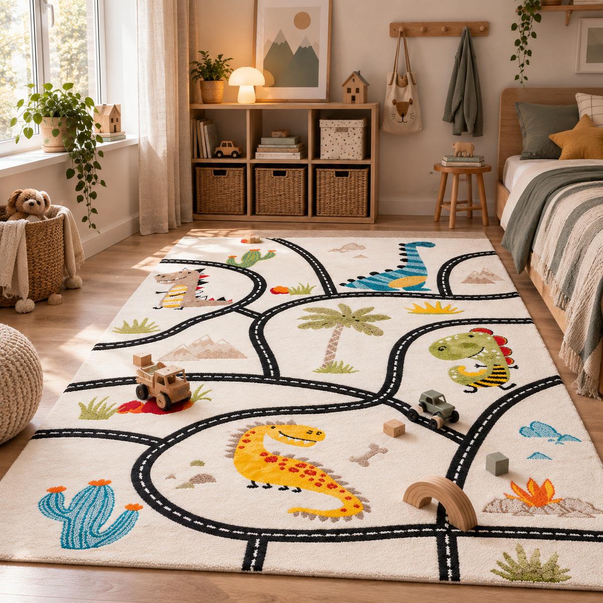 KINDER TEPPICH MAUI KIDS DINO STRASSENTEPPICH - Multicolor, Textil (140/200cm) - Pergamon