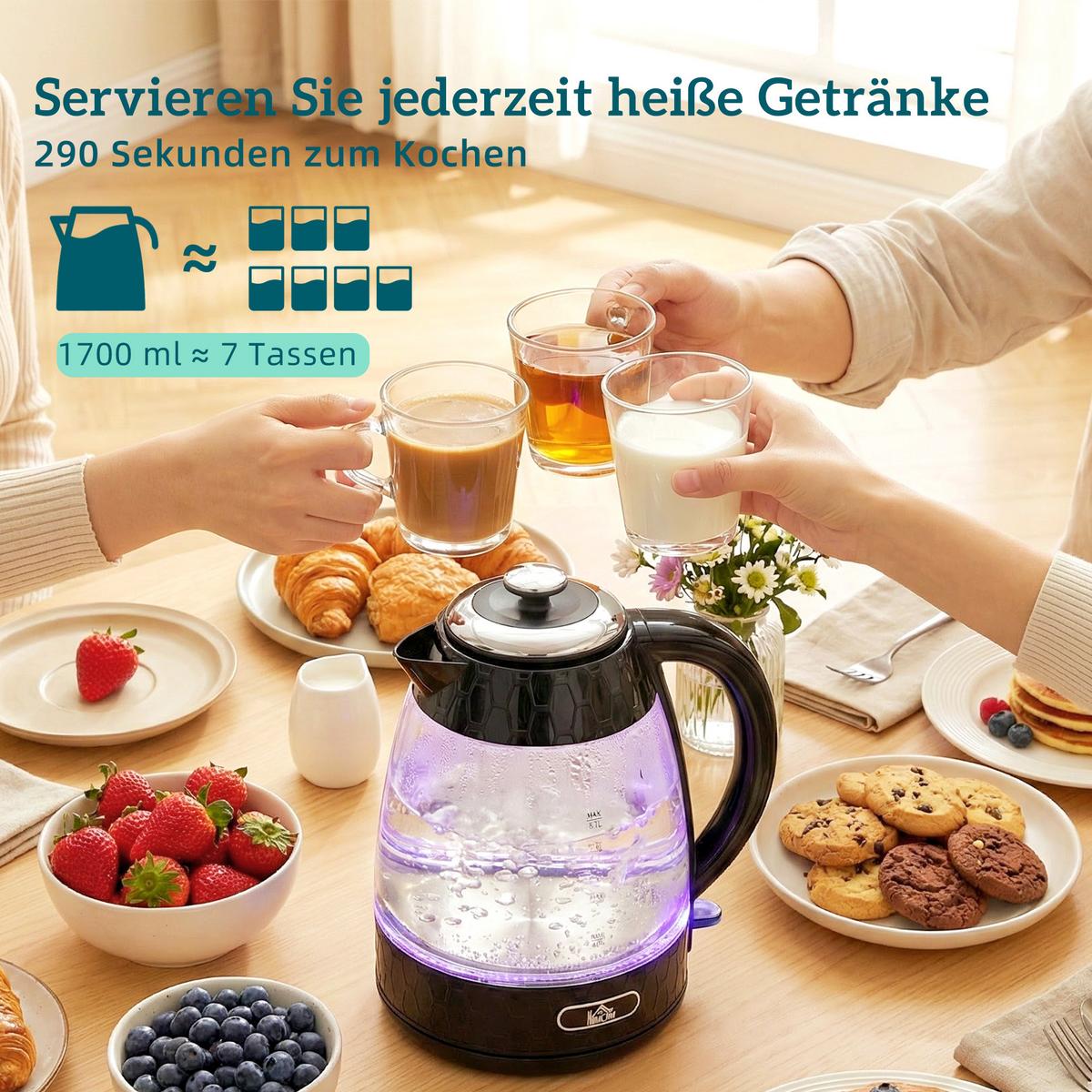 WASSERKOCHER-TOASTER SET aus Kunststoff Edelstahl Schwarz - Schwarz, Kunststoff (16.9/23.8/22.2cm) - HOMCOM