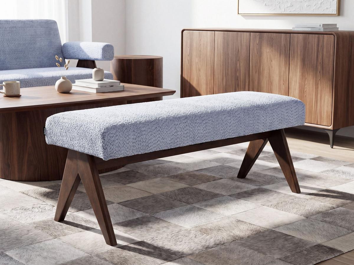 POLSTERBANK Chenillegewebe Hellblau/Dunkelbraun Tamre - Hellblau, Holz/Textil (118/48/46cm) - Beliani