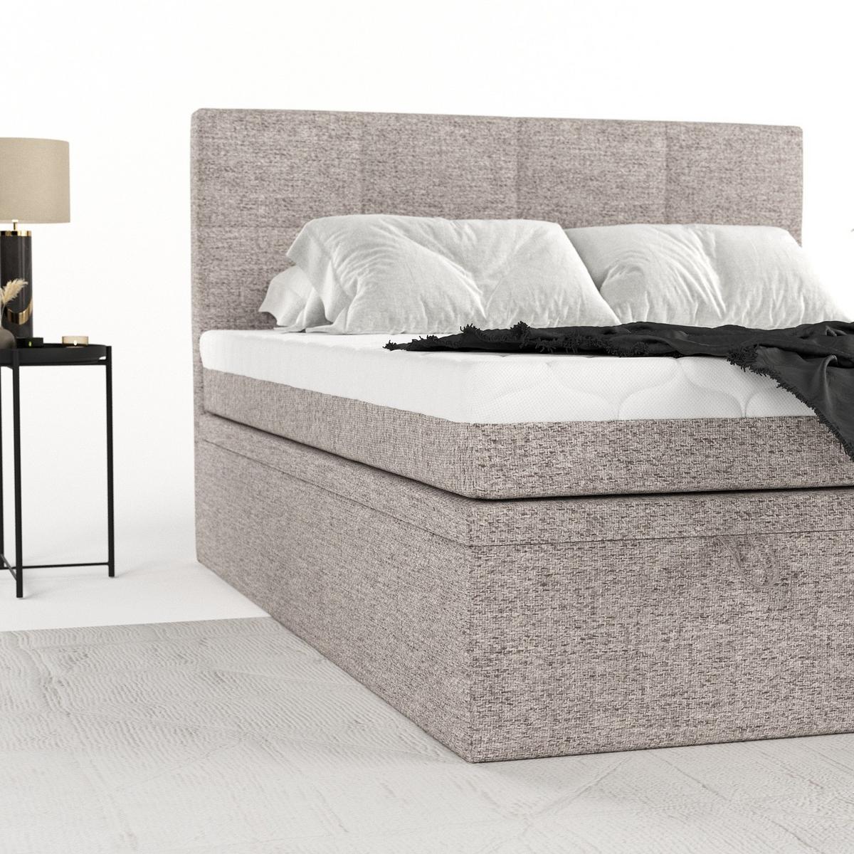 BOXBETT Tessa 200/200 cm Beige im Neve Stoff - Beige/Schwarz, Holz/Holzwerkstoff (200/200cm) - AltaBeds
