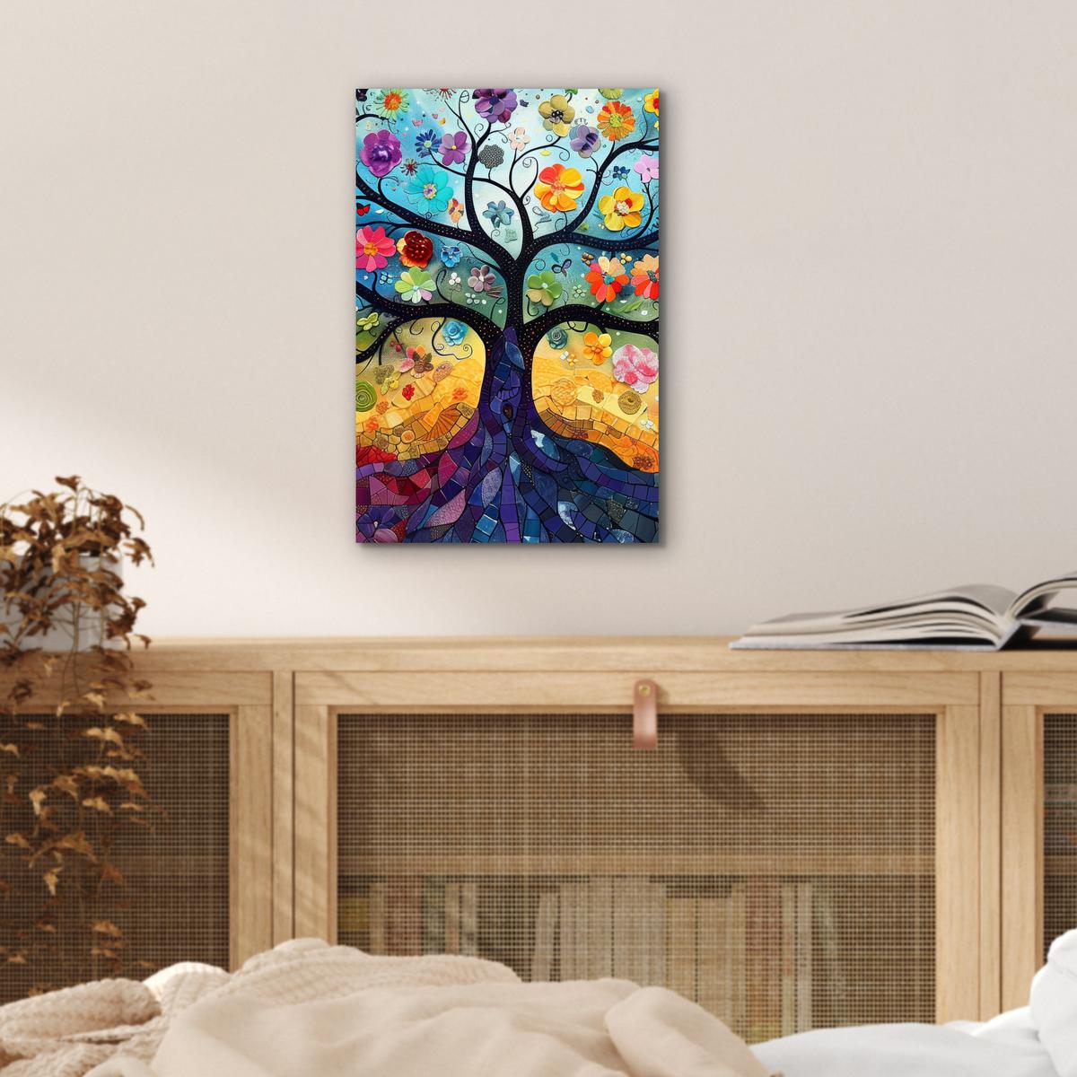 METALLBILD Kunst - Baum des Lebens - Blumen - Hippie 20x30 cm - Dunkelblau, Metall (20/30cm) - MuchoWow