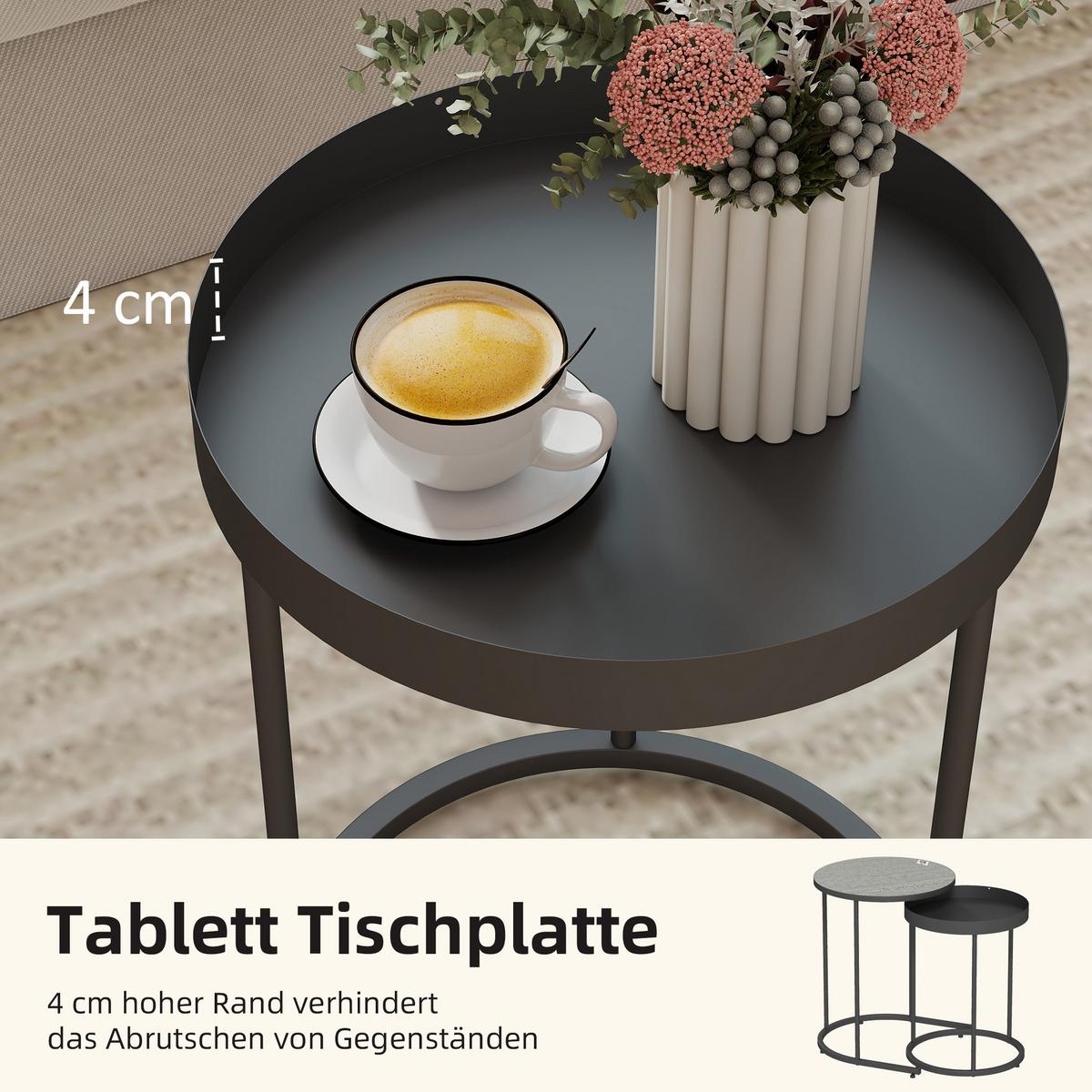 BEISTELLTISCH 2ER-SET Metall MDF Grau - Schwarz/Grau, Metall (42/42/54cm) - HOMCOM