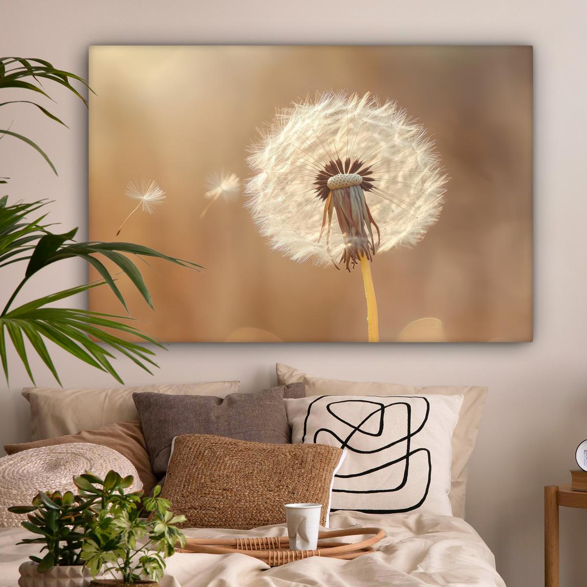 LEINWANDBILD Löwenzahn - Beige - Natur - Blume Groß 140x90 cm - Hellbraun, Textil (140/90cm) - MuchoWow