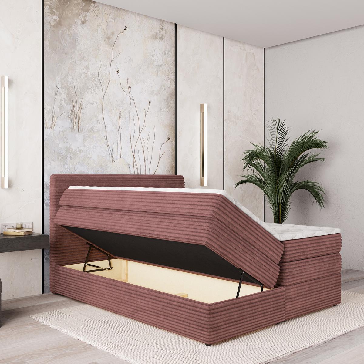 BOXSPRINGBETT LUNERA 180x200 cm mit Matratze und Topper - Rosa - Rosa, Holz (180/200cm) - MASSENO
