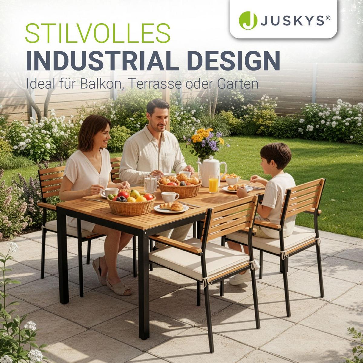 GARTENGARNITUR Rhodos Akazienholz 5-teilig - Braun, Holz/Metall - Juskys