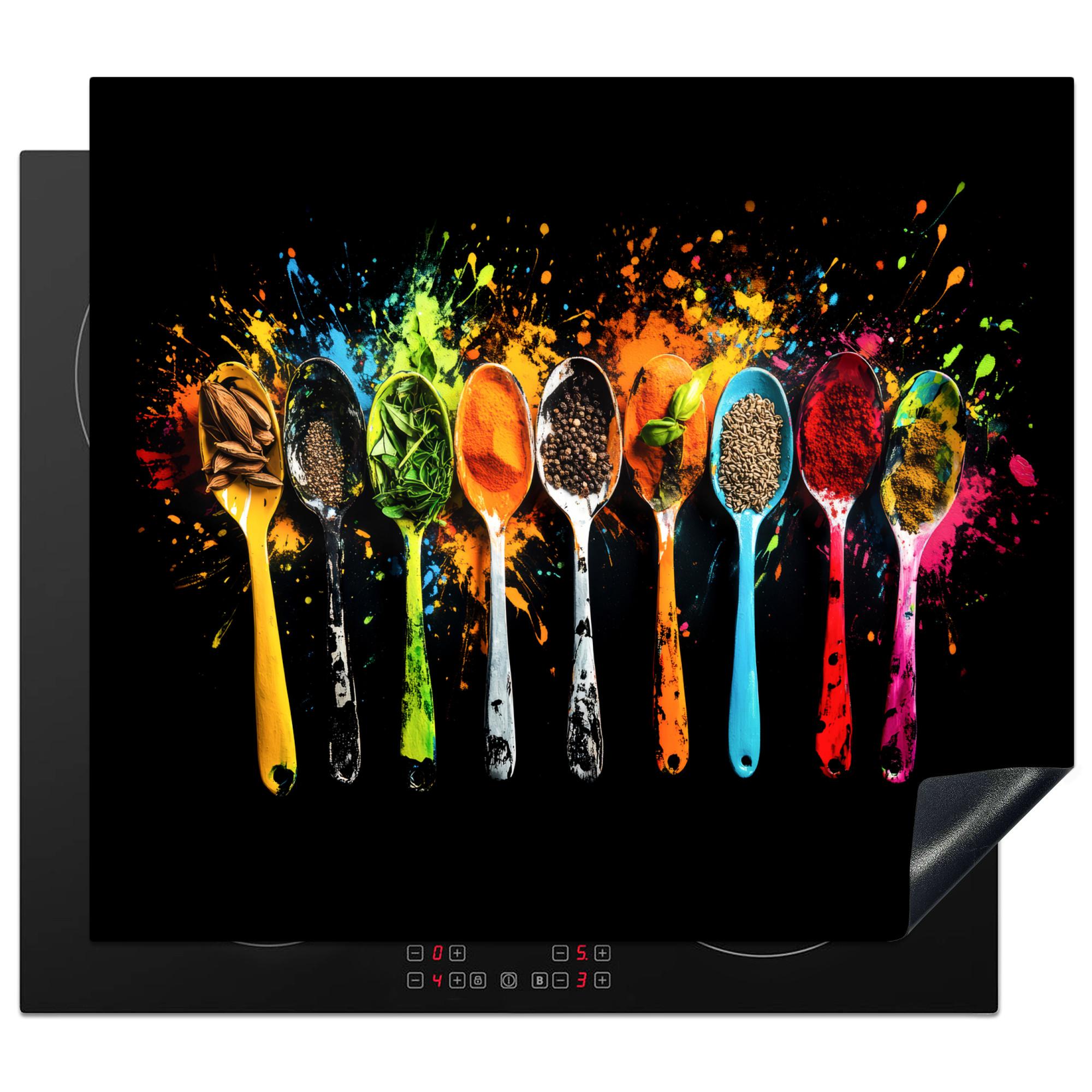 HERDABDECKPLATTE Löffel - Gewürze - Modern - Graffiti - Farbe - Farbenfroh Abdeckung Ceranfeld 57.6x51.6 cm - Multicolor, Kunststoff (57.6/51.6/0.2cm) - MuchoWow