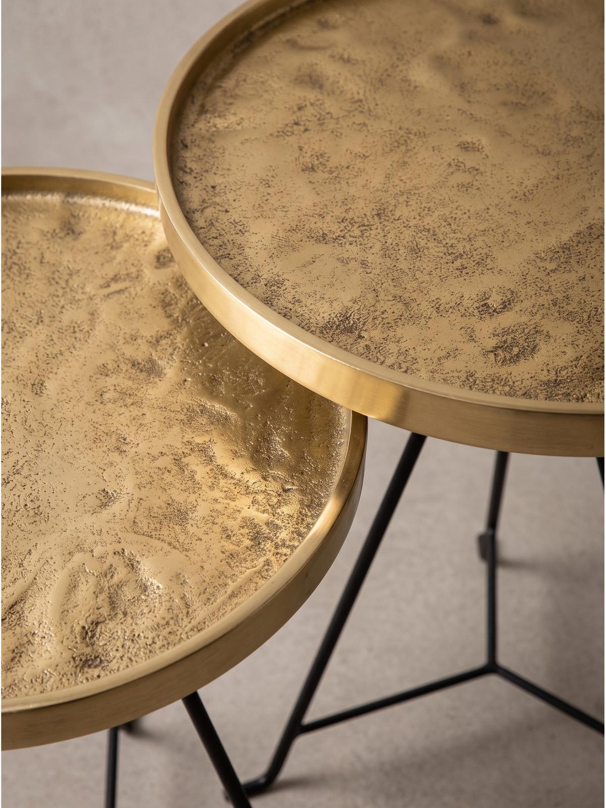 BEISTELLTISCHE 2er-Set IMOLA, Aluminium, Schwarz-Gold, Ø 38 x 62,5 cm - Goldfarben/Schwarz, Metall (38/38/62.5cm) - KADIMA DESIGN