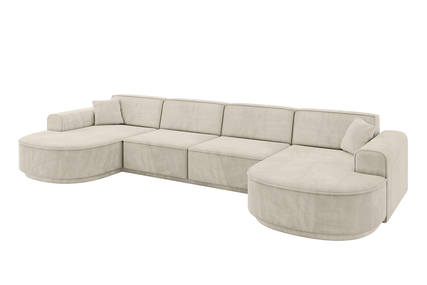 WOHNLANDSCHAFT MARI-U2-v3 - 388x171x83 cm Ecru Velours - Ecru/Schwarz, Holzwerkstoff/Kunststoff (388/83/171cm) - ALTDECOR