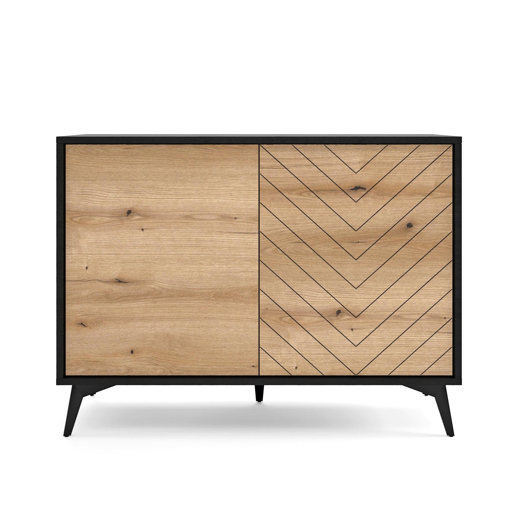 SIDEBOARD Boulia Schwarz mit Fischgrätfronten in Eiche 104 cm - Eichefarben/Schwarz, Holzwerkstoff/Metall (104/119/39cm) - Selsey
