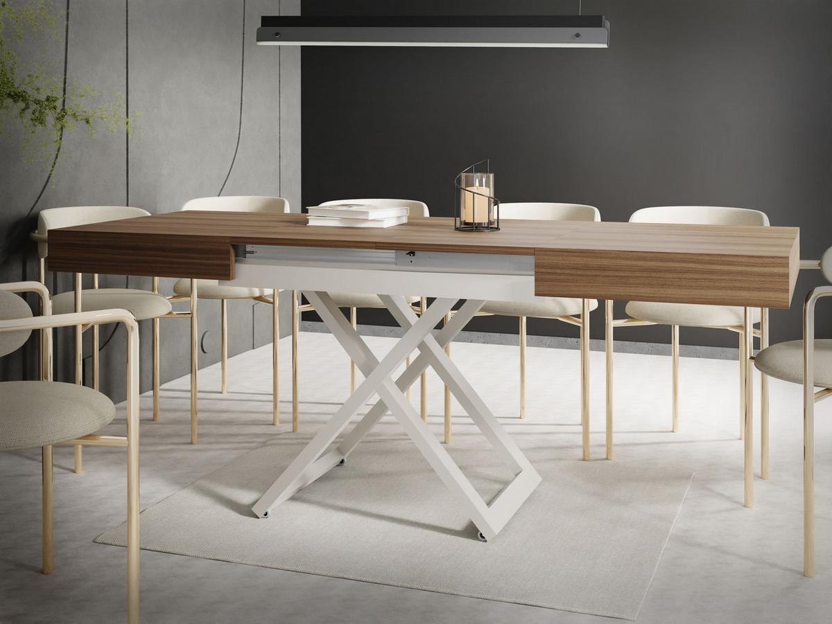 COUCHTISCH Cavetta U höhenverstellbar ausziehbar, Walnuss Braun 120-200/80/27-76 cm - Kaschmir/Walnussfarben, Holzwerkstoff/Metall (80/120/76cm) - WFL GROUP
