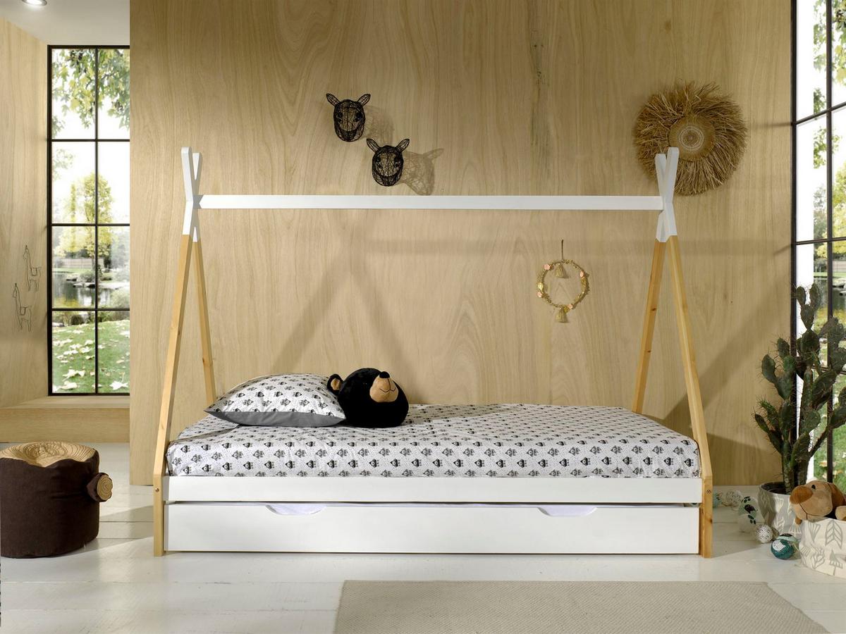 TIPIBETT Karyn 5 206x158x98 aus Kiefer Massivholz in Weiß/natur - Weiß, Holz (90/200cm) - 58aufmkessel