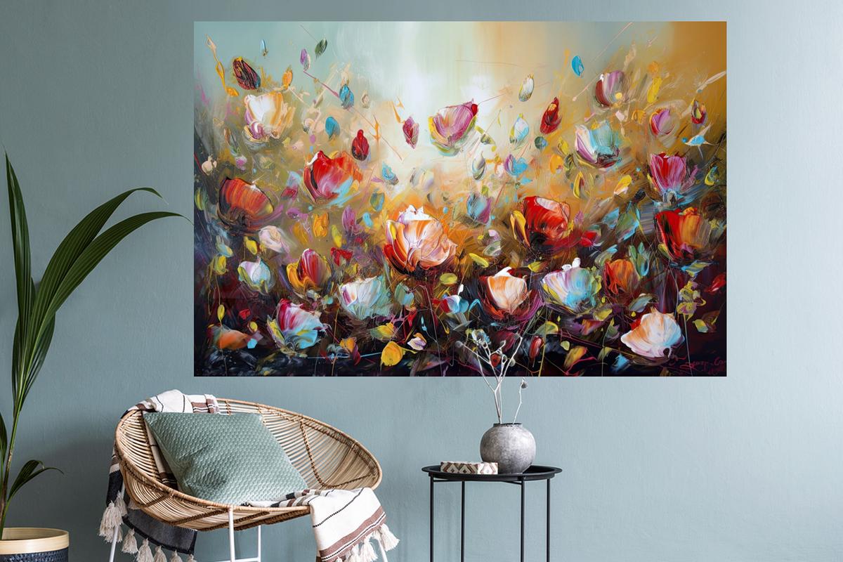 WANDTATTOO Blumen - Kunst - Natur - Ölgemälde Wandsticker 120x80 cm - Multicolor, Kunststoff (120/80/0.1cm) - MuchoWow