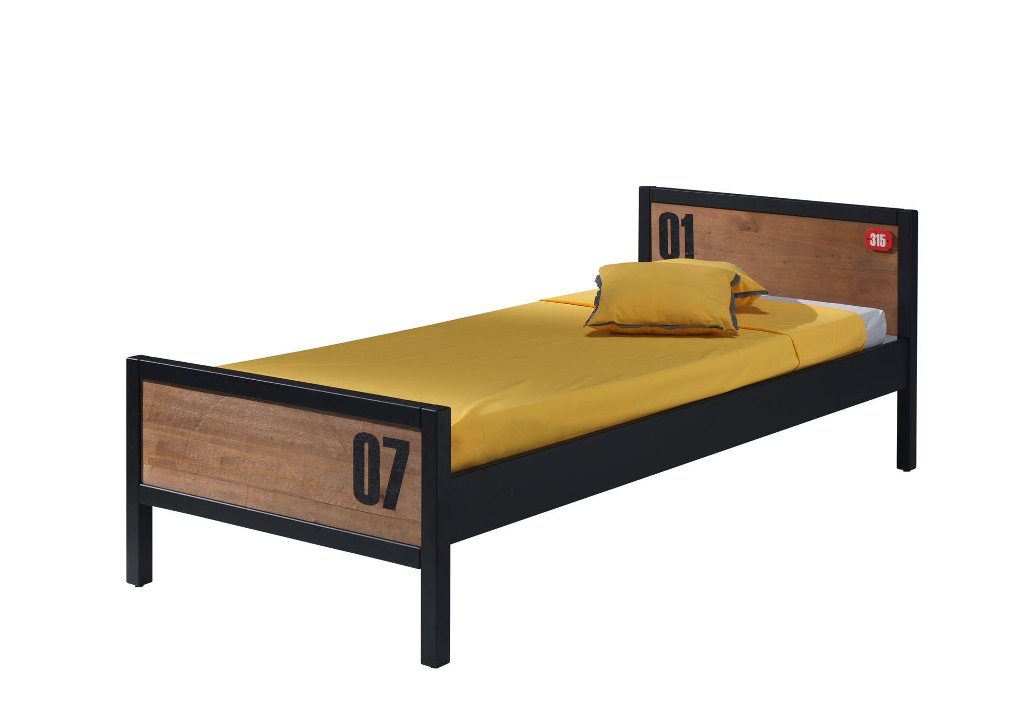 EINZELBETT Kameko 209x75x97 aus MDF+Massivholz in Schwarz/Cognac - Cognac/Schwarz, Holzwerkstoff (90/200cm) - 58aufmkessel