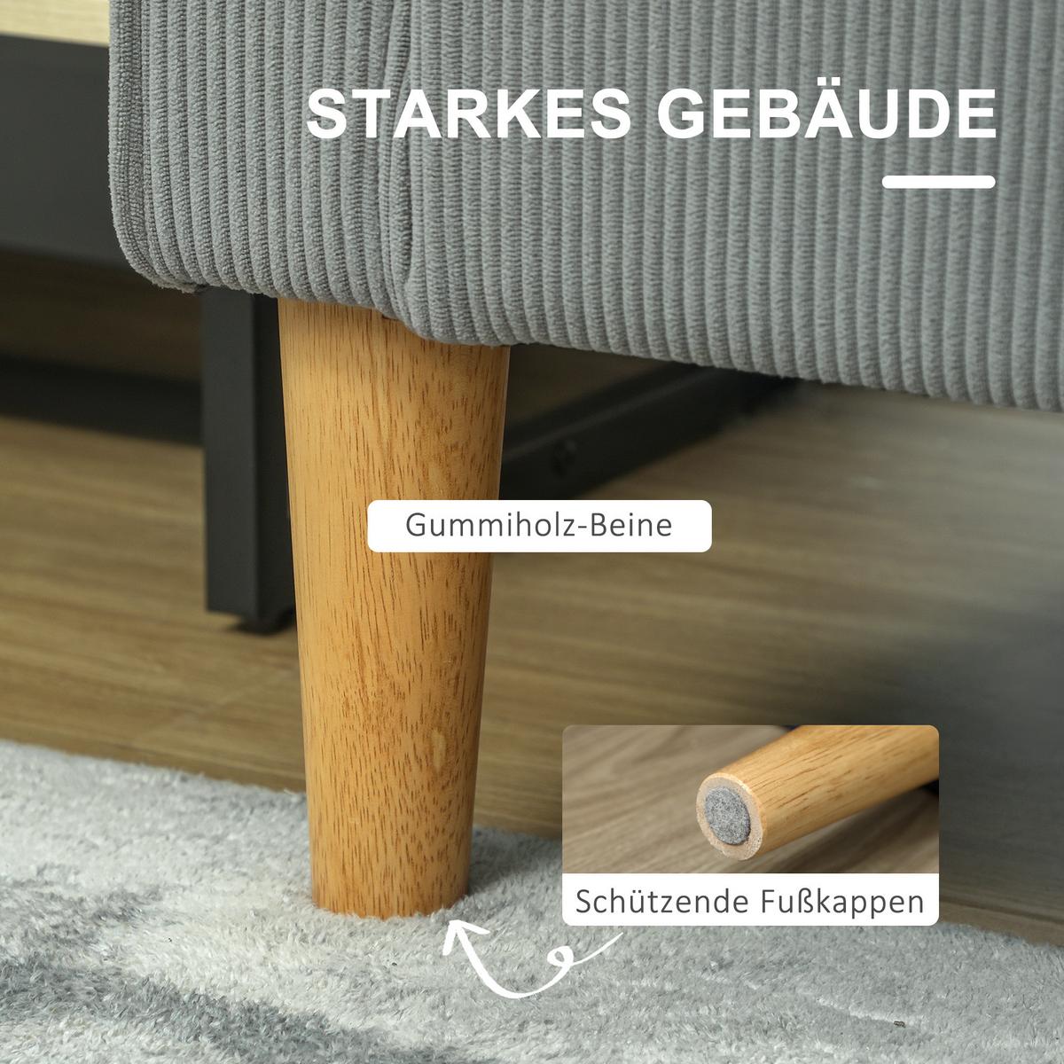 SOFA 2 Sitzer klein Couch mit Armlehne, Stauraum für Wohnzimmer, Hellgrau - Hellgrau/Naturfarben, Holz/Textil (63/79/117cm) - HOMCOM