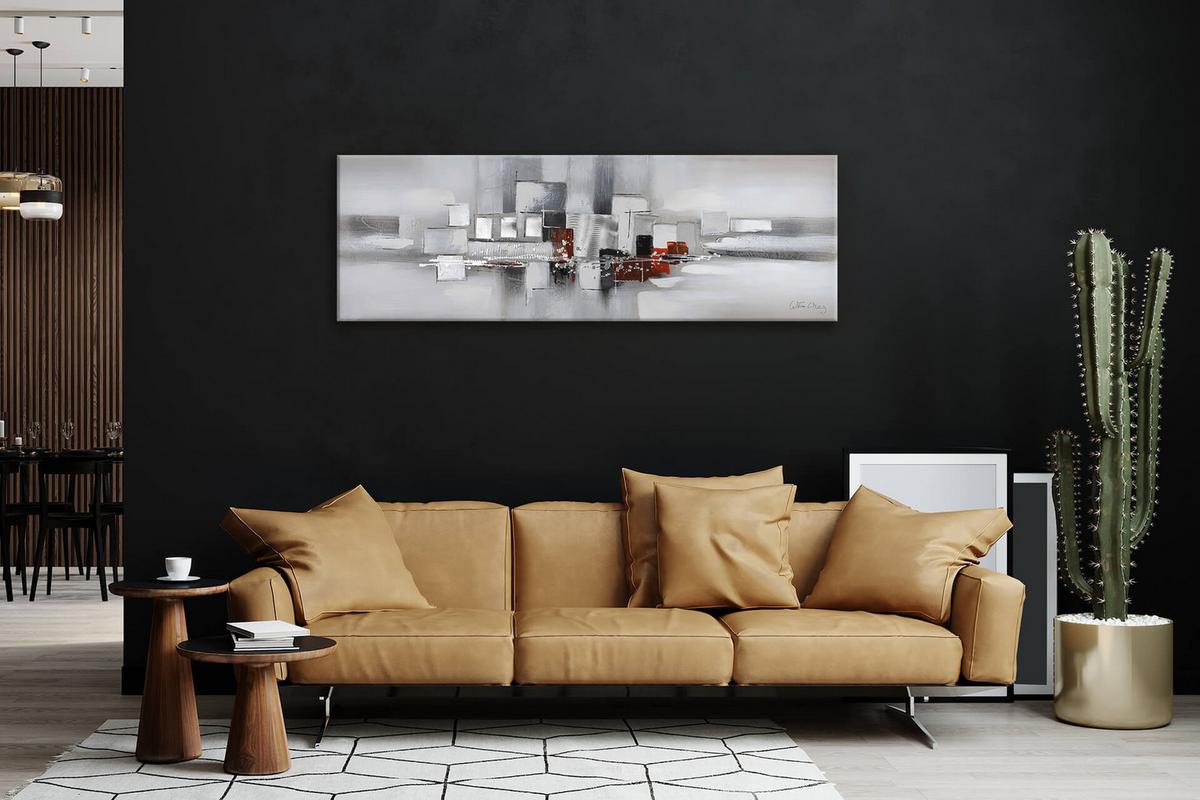 ACRYLBILD HANDGEMALT 150/50 cm - Weiß/Grau, Holz/Textil (150/50cm) - KUNSTLOFT