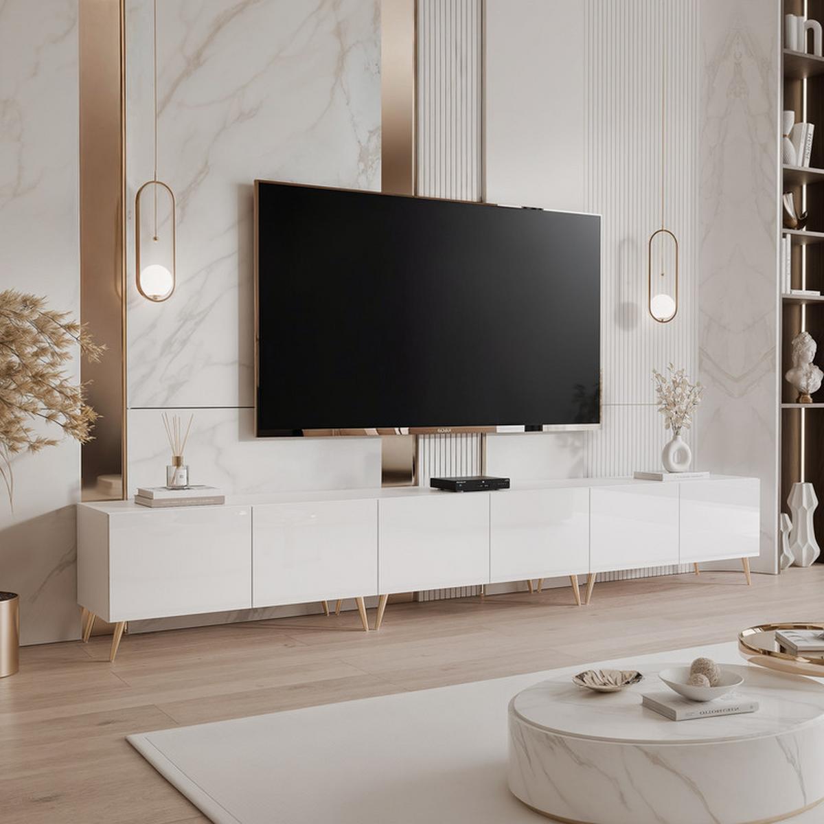 TV-LOWBOARD ANGEL Weiß glänzend stehend mit LED-Beleuchtung 300 cm - Weiß, Holzwerkstoff (300/49/40cm) - Idohome