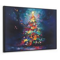 LEINWAND Bilder mit Rahmen - Weihnachtsbaum - Weihnachten - Abstrakt - Farbenfroh - 100x70 - Multicolor, Textil (100/70cm) - MuchoWow