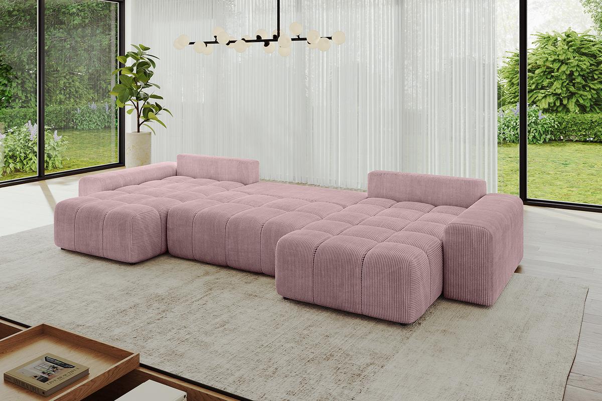 WOHNLANDSCHAFT ENIL-U 401x189x68 Rosa Cord - Rosa, Holzwerkstoff/Kunststoff (401/68/189cm) - ALTDECOR