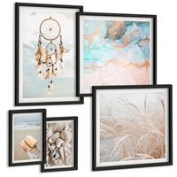 BILDER SET 5er Set - 50x50 cm & 20x30 cm & 40x60 cm Schwarzer Rahmen - Stadtansichten, Brücken, Eiffelturm, Auto - Schwarz, Kunststoff (40/60cm) - TULUP